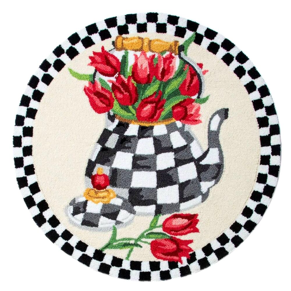 Brand New Mackenzie-Childs Tulip Kettle 3' Round Rug
